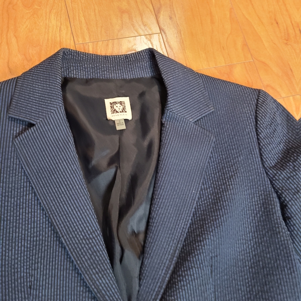 Anne Klein Seersucker lined Navy blazer jkt